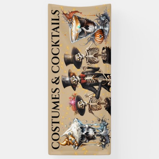 Cocktailskelette tanzen formales tuxedo Halloween Banner (Vertikal)