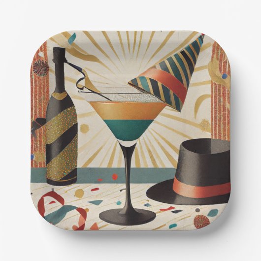 Cocktailstunde aus dem Mittelalter - Silvester Pappteller (Vorderseite)