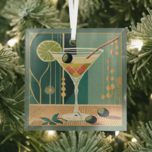 Cocktailstunde Mid-Century-Modern-Martini Ornament Aus Glas