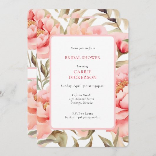 Cocktecore Blush Floral Brautparty mit QR Code Einladung (Vorne/Hinten)