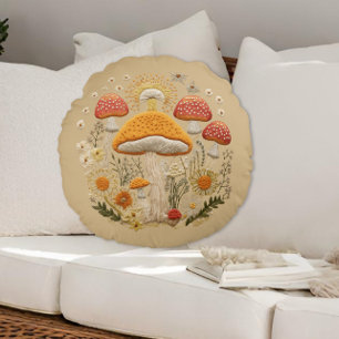 Cocktecore Mushroom Round Pillow Rundes Kissen