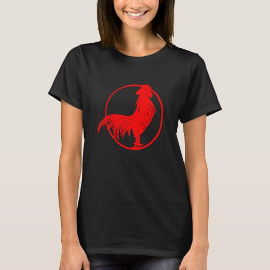 Cocky Red Rooster Zodiak Chicken Silhouette T-Shirt (Vorderseite)