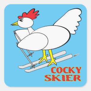 Cocky Skier Quadratischer Aufkleber
