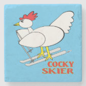 Cocky Skier Steinuntersetzer (Vorderseite)