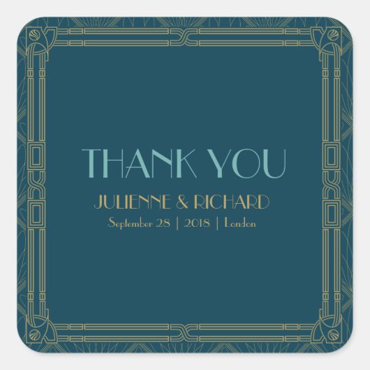 Coco | Art Deco Style Wedding "Danke. Quadratischer Aufkleber (Vorderseite)