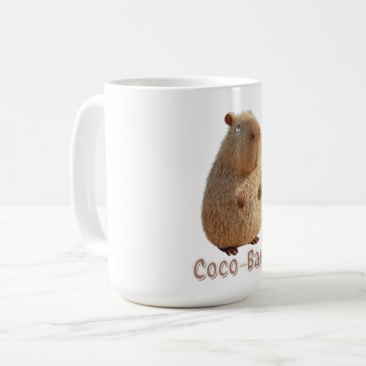 Coco-Bara Vibes. Capybara Core: Kokospalme-Couture Kaffeetasse (Vorderseite Links)