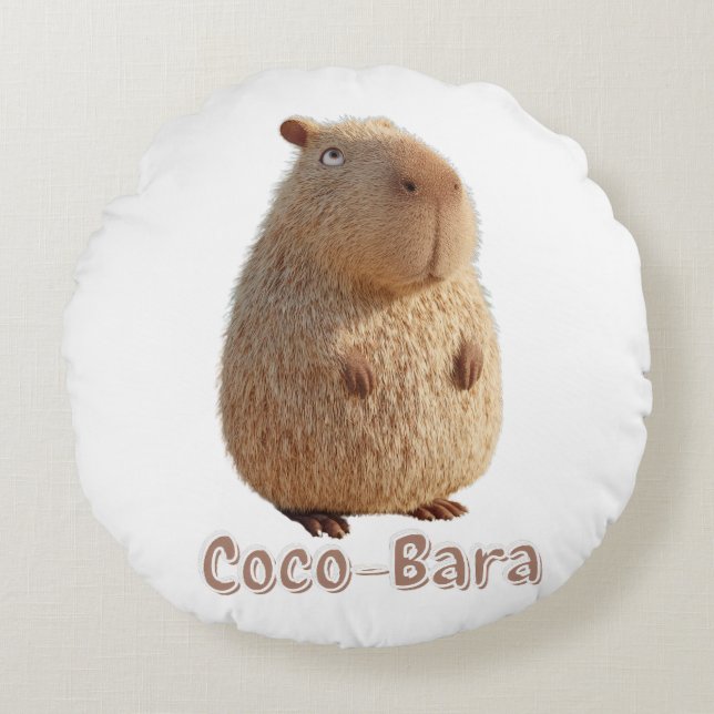 Coco-Bara Vibes. Capybara Core: Kokospalme-Couture Rundes Kissen (Vorderseite)