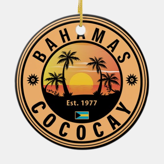 Coco Cay Bahamas Retro Sunset Souvenirs 60er Keramik Ornament (Hinten)