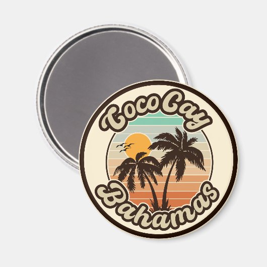 Coco Cay Bahamas Retro Sunset Souvenirs 60er Magnet (Vorderseite/Rückseite)