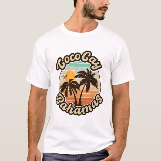 Coco Cay Bahamas Retro Sunset Souvenirs 60er T-Shirt (Vorderseite)