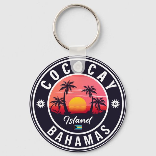 Coco Cay Bahamas Retro Sunset Souvenirs 80er Schlüsselanhänger (Vorderseite)