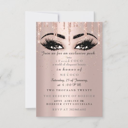 Coco Event Tropfen Rose Eyelash Confetti Makeup Einladung (Vorderseite)