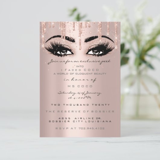 Coco Event Tropfens Rose Eyelash Formal Confetti Einladung (Stehend Vorderseite)