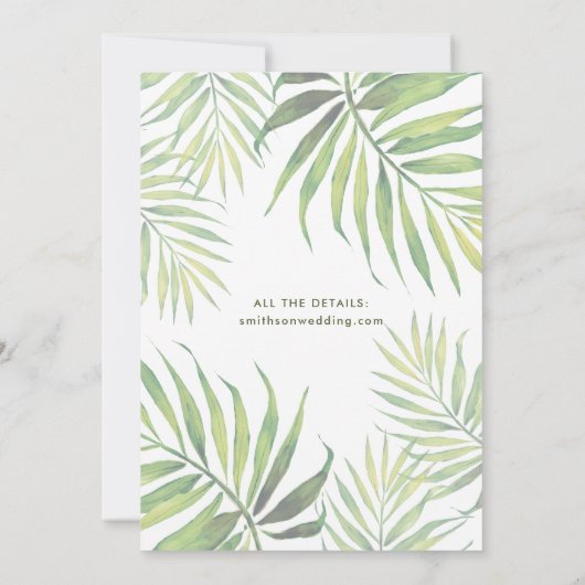 COCO Watercolor Palmenblätterblatt Hochzeit Einlad Ankündigung (Rückseite)