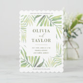 COCO Watercolor Palmenblätterblatt Hochzeit Einlad Einladung (Stehend Vorderseite)