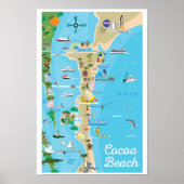 Cocoa Beach City Florida Küste Linie Karte Geschen Poster (Vorne)