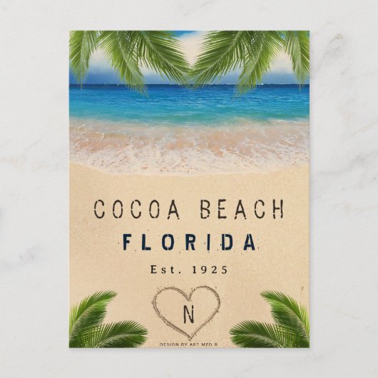 Cocoa Beach Florida Sand Tropical Palm Blätter Postkarte (Vorderseite)