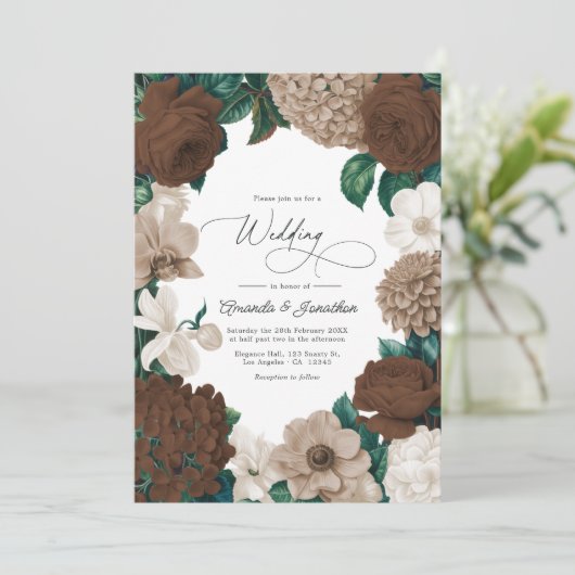 Cocoa Bean, Mushroom Taupe & Vanilla Cream Wedding Einladung (Stehend Vorderseite)