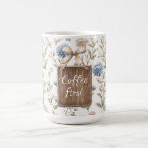 Cocoa Braune Creme Blaue Blumen Kaffee Zuerst   Kaffeetasse