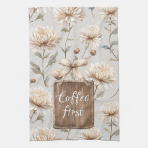 Cocoa Braune Creme Florale Kaffee Erst   Geschirrtuch