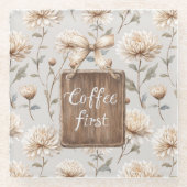 Cocoa Braune Creme Florale Kaffee Erst Glasuntersetzer (Vorderseite)