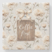 Cocoa Braune Creme Florale Kaffee Erst Steinuntersetzer (Vorderseite)