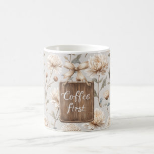 Cocoa Braune Creme Florale Kaffee Zuerst   Kaffeetasse