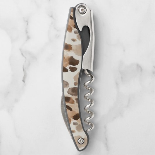 Cocoa Brown Cream Leopard Animal Print Kellnermesser (Rückseite)