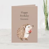 Cocoa Brown Cream Red Hearts Hedgehog Birthday Karte (Vorderseite)