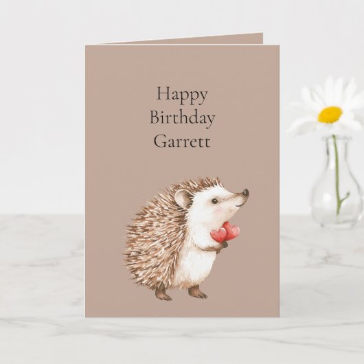 Cocoa Brown Cream Red Hearts Hedgehog Birthday Karte (Kleine Pflanze)