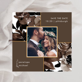 Cocoa Brown Floral Foto Hochzeit speichern das Dat Save The Date