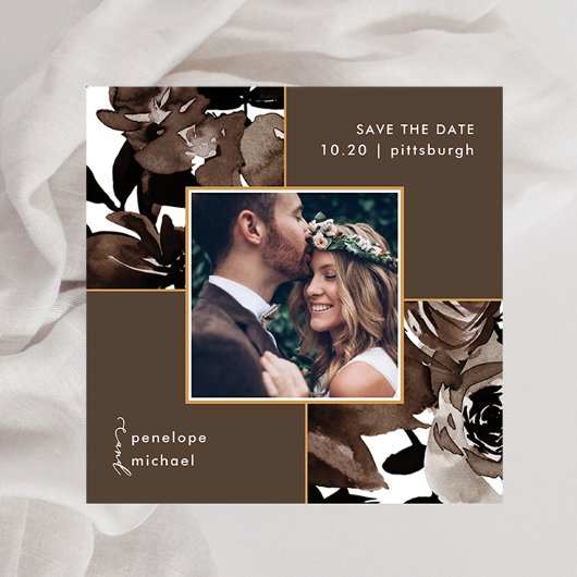 Cocoa Brown Floral Foto Hochzeit speichern das Dat Save The Date