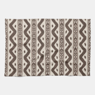 Cocoa Brown Ikat, Cream Woven Stripe Geschirrtuch