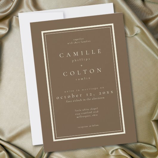 Cocoa Brown Minimalist Frame Hochzeit Einladung