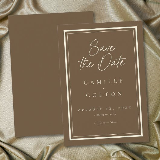 Cocoa Brown Minimalist Frame Hochzeit Save The Date