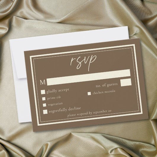 Cocoa Brown Minimalist Frame Wedding RSVP Karte