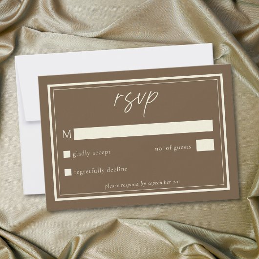 Cocoa Brown Minimalist Frame Wedding RSVP Karte