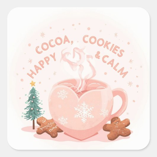Cocoa, Cookies & Calm – Pastel Christmas CoT-Shirt Quadratischer Aufkleber (Vorderseite)