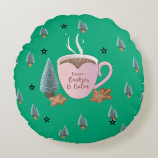 Cocoa, Cookies & Calm – Pastel Christmas CoT-Shirt Rundes Kissen