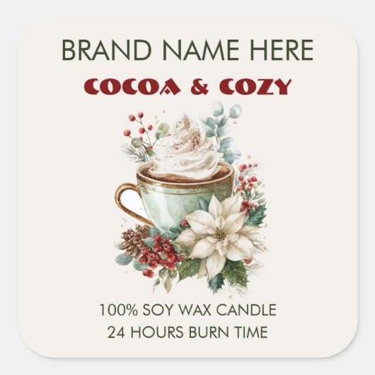 Cocoa & Cozy Kerzenlabels Quadratischer Aufkleber (Vorderseite)