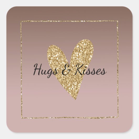 Cocoa Cream Brown Ombre Gold Glitzer Herz Quadratischer Aufkleber (Vorderseite)