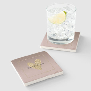 Cocoa Cream Brown Ombre Gold Glitzer Herz Steinuntersetzer