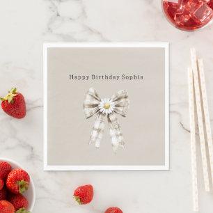 Cocoa Cream Weiße Schleife Daisy Blumen Geburtstag Serviette
