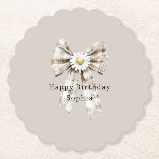 Cocoa Cream Weiße Schleife Gänseblümchen Geburtsta Untersetzer (Vorderseite)