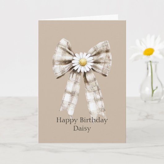 Cocoa Cream White Bow Daisy Flower Birthday Karte (Kleine Pflanze)