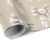 Cocoa Cream White Bow Daisy Flowers Birthday   Geschenkpapier (Rolleneckpunkt)