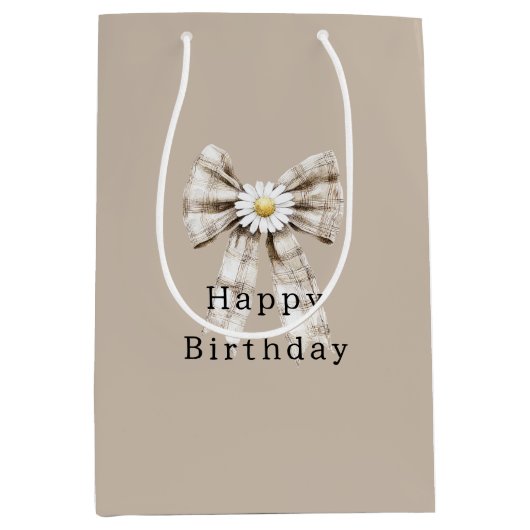 Cocoa Cream White Bow Daisy Flowers Birthday   Mittlere Geschenktüte (Vorderseite)