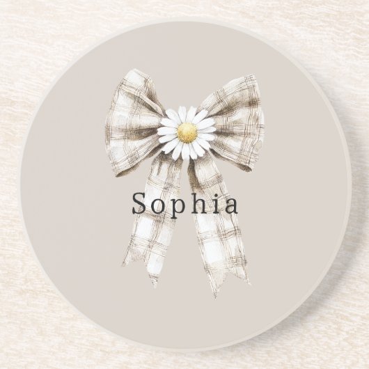 Cocoa Cream White Bow Daisy Flowers   Getränkeuntersetzer (Vorne)