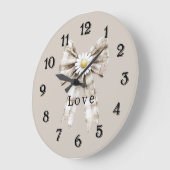 Cocoa Cream White Bow Daisy Flowers   Große Wanduhr (Winkel)
