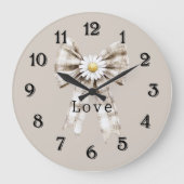 Cocoa Cream White Bow Daisy Flowers   Große Wanduhr (Vorderseite)